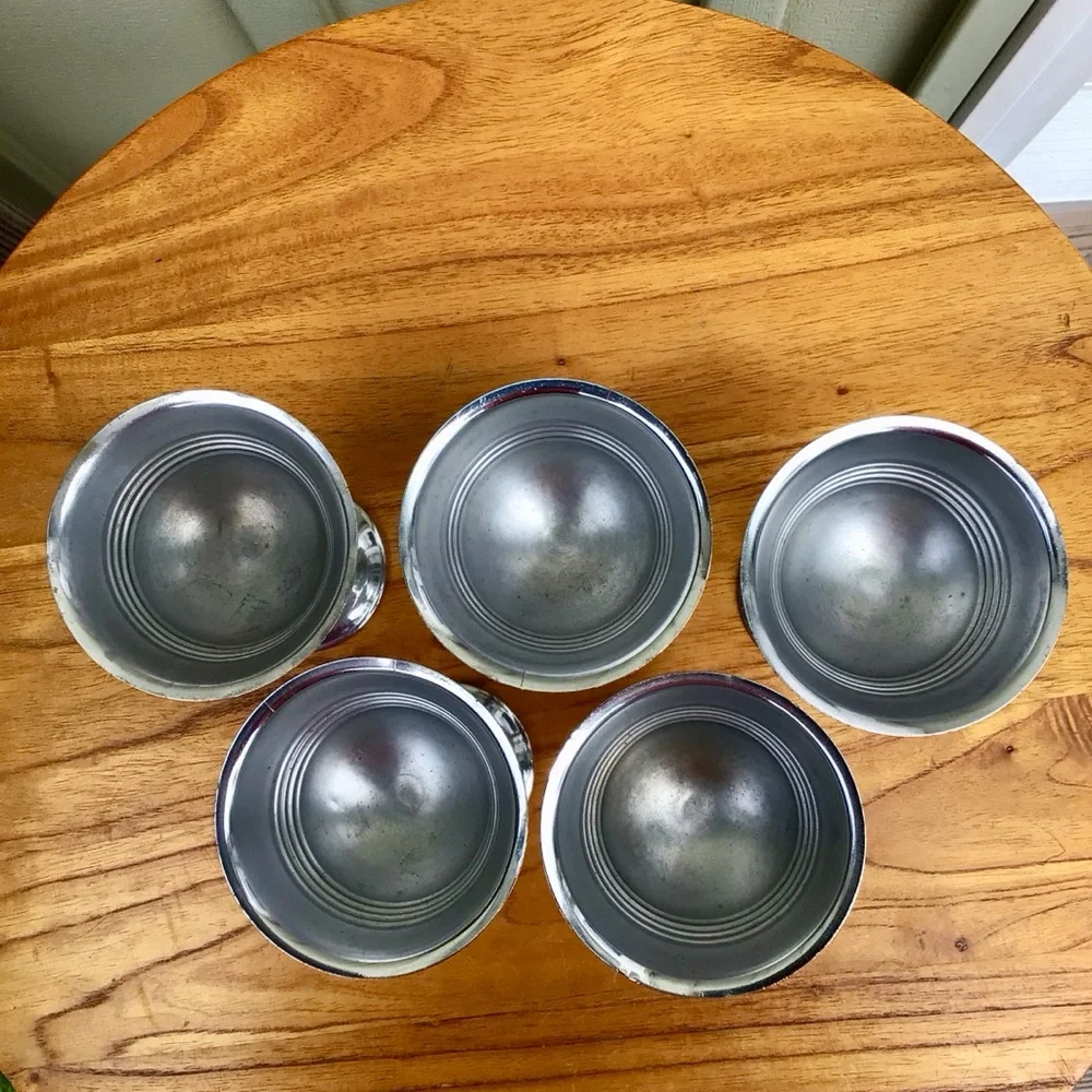 Vintage Stainless Chrome MCM Cocktail Shaker Pitcher with Goblets